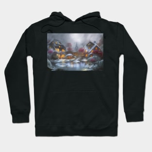Magical Fantasy House with Lights in a Snowy Scene, Fantasy Cottagecore artwork Hoodie
